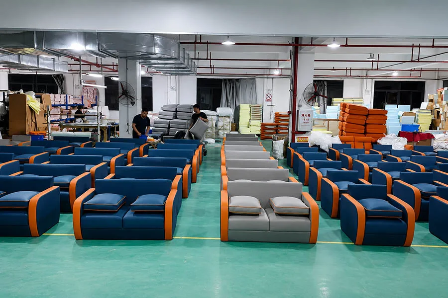 office chairs and sofas in the upholstery production area at onmuse